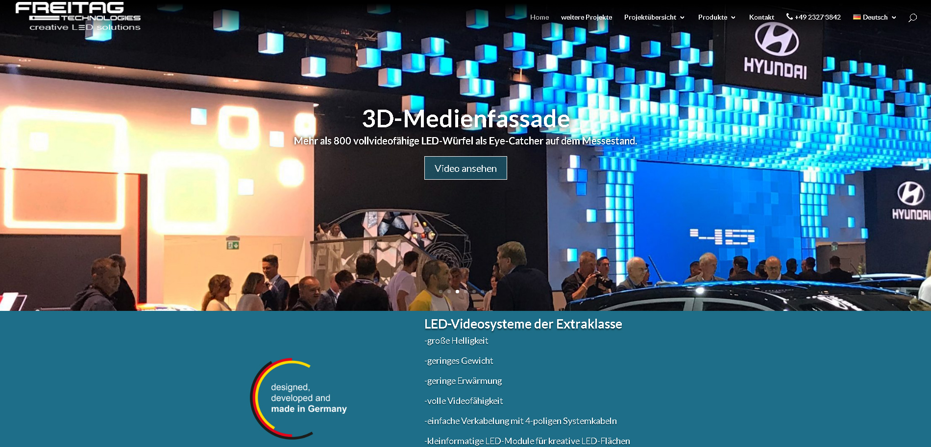 Screenshot der Website www.ledmedia.de mit kreativen LED Lösungen